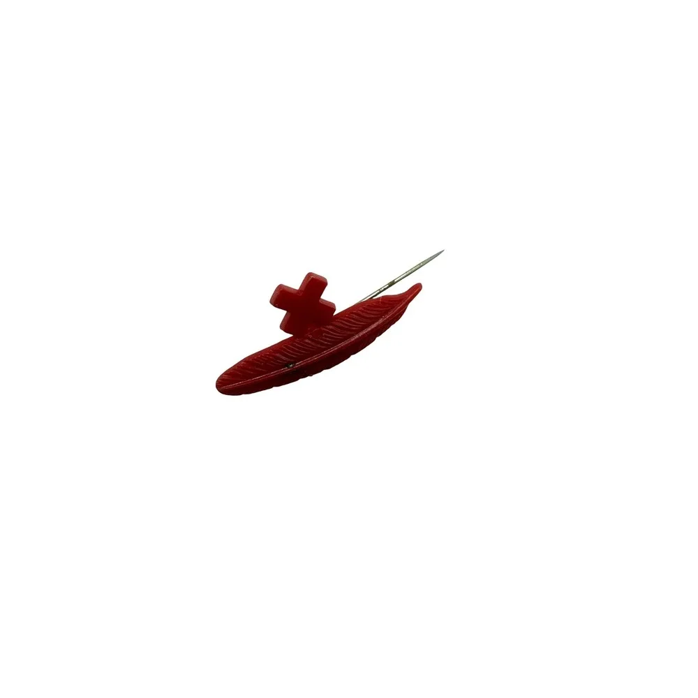 Vintage Red Cross Feather Pin Red‎ Plastic Humanitarian Collectible Lapel Pin